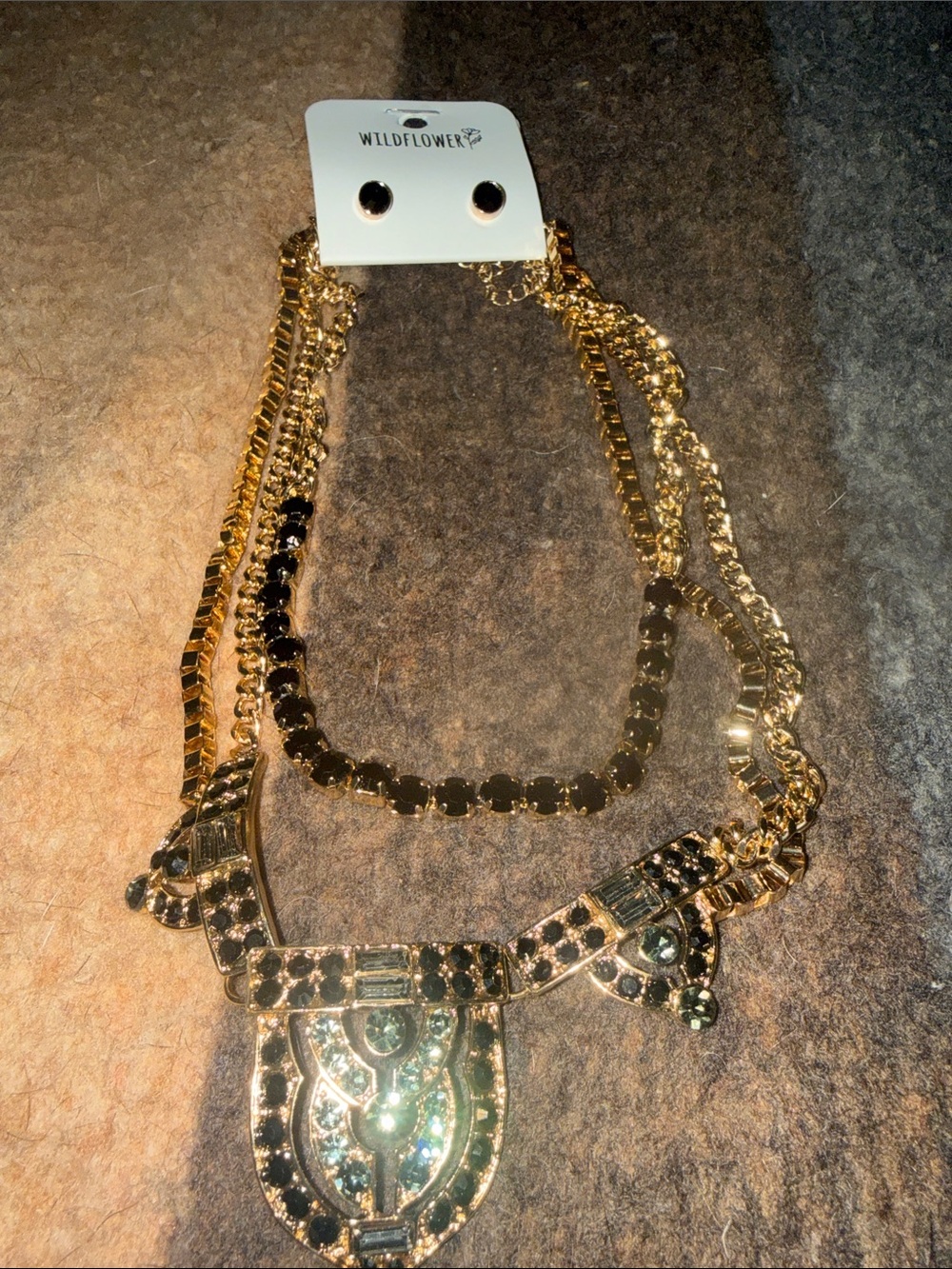 Wildflowers Gold and Black Multi-Strand Crystal Bib Necklace